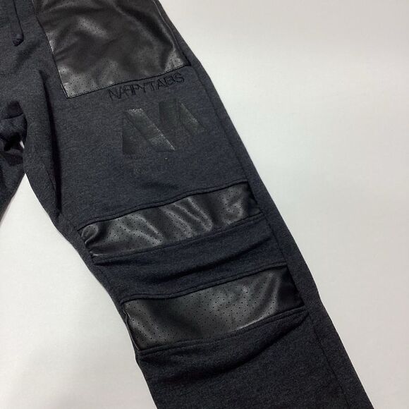 Nappy Tabs Joggers Sweatpants Urban Couture M Men’s Black Faux Leather Pockets - Picture 8 of 15